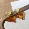 French Maillard Amber Heart Pendant Earrings – Luxe Sweet Design Matte Gold Studs for Women