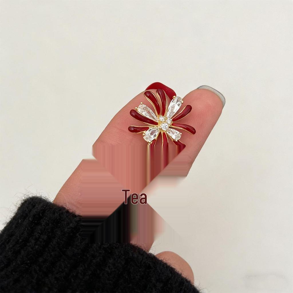 Korean Style Retro Zirconia Firework Stud Earrings, Fashionable Red Design, Light Luxury New Year Accessory for Women