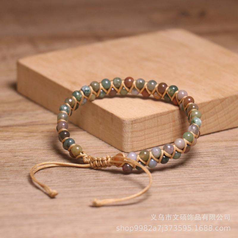 Fancy Jasper Double-Layer Beaded Bracelet – Adjustable Macramé Boho Jewelry, Earthy Stability Gift for Women
