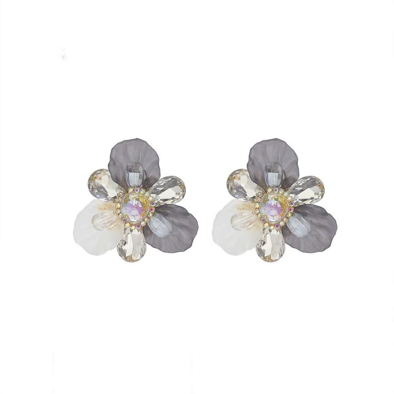 2026 Floral Earrings Women Handwoven Multi-Layer Petal Design With Full Rhinestone Accents Sterling Post