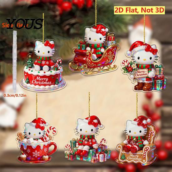 Christmas Gift for Friends Kitty Ornaments, 2D Flat Acrylic Hanging Decorations, Cute Winter Holiday Ornaments Cartoon Pendants Tree, Home Decor