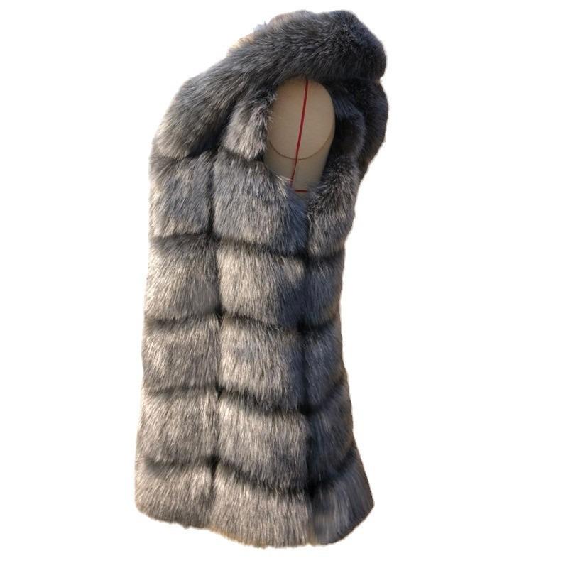 Haining fur autumn and winter hooded imitation fur vest women's medium and long fashion furry vest