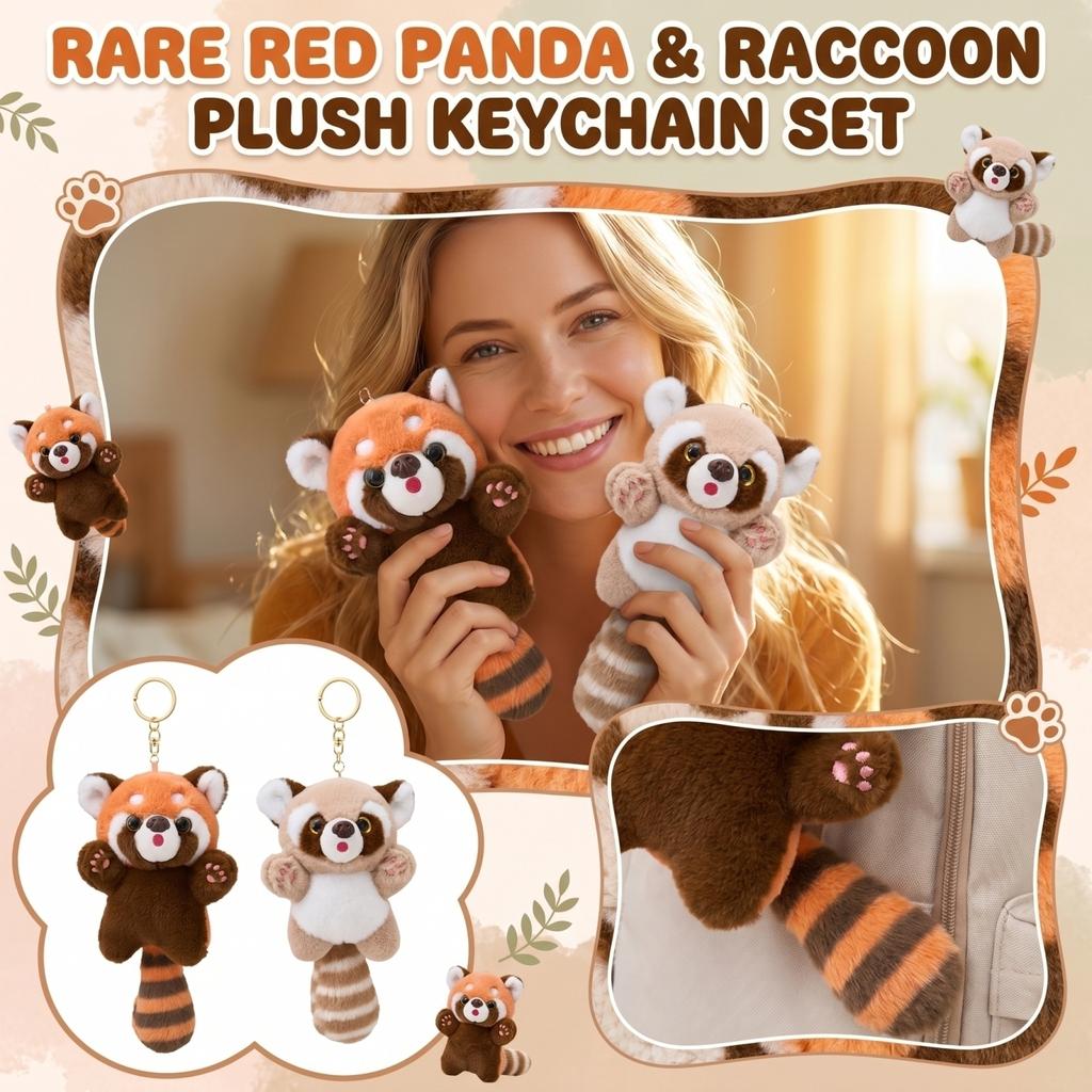 Plush Red Panda Keychain Soft Stuffed Animal Toy Hanging Decoration for Bags Backpacks and Gifts with Detailed Features and Striped Tail Design