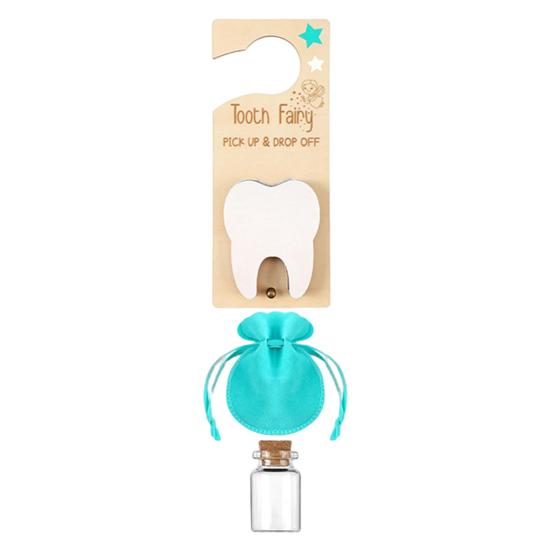 

Дверна вішалка для забирання зубів із оксамитовим мішком Прозора пляшка Тримач для втрачених зубів із отвором для грошей Прикраса дитячої кімнати Хлопчики Дівчата Заохочуйте подарунок синій