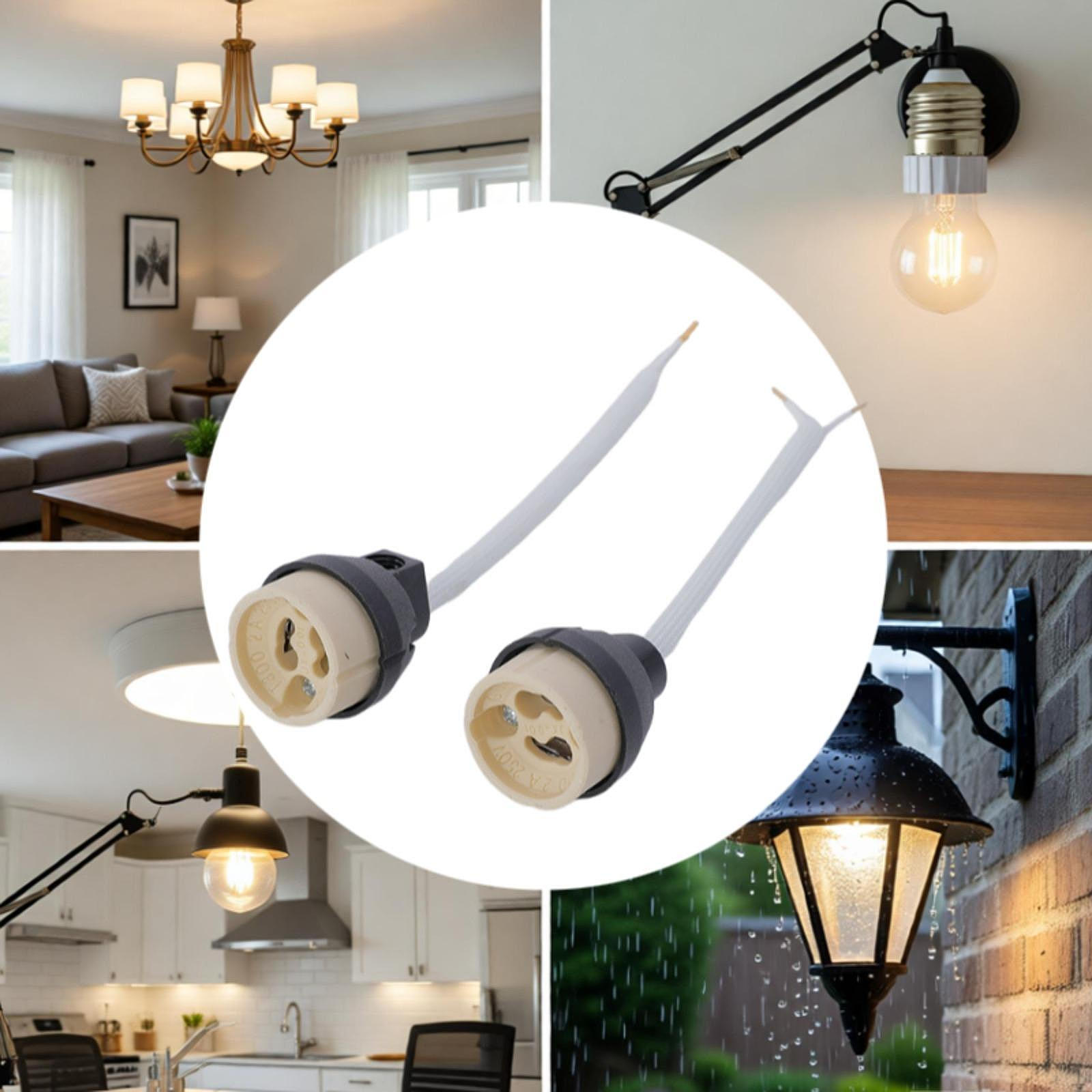 

Gu10 Base Sockets Holder Easy to Install Waterproof with Cable Insulating Sleeve Ceramic style A