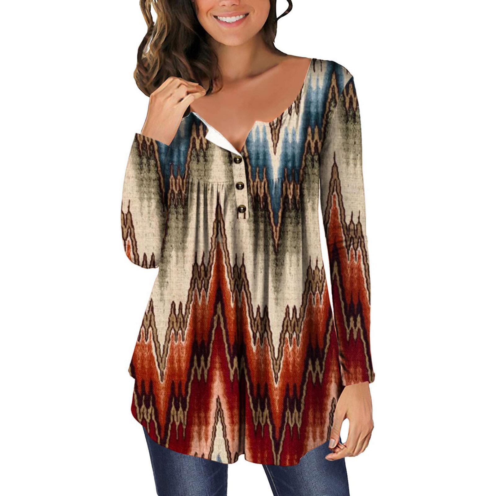 

Women s Long Sleeve Tunic Loose Tops Casual Plus Size Tops Pleated Tunic Button Down Casual Summer Spring T-Shirts Tops for Women XL кавовий
