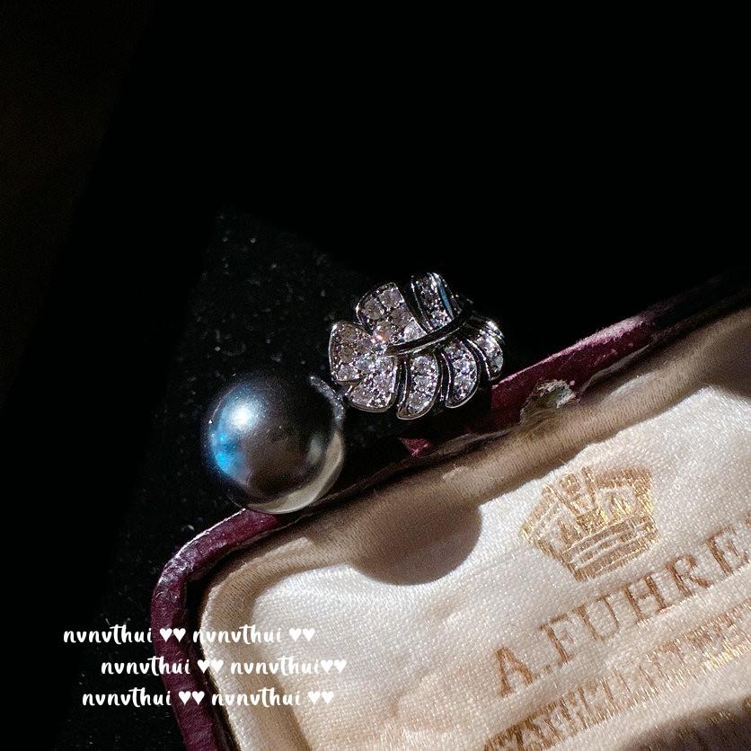 Mermaid Tears, Feather Gem Pearl Necklace, Tahiti, Lady Grey Bead Earrings, Feather Zircon Ring