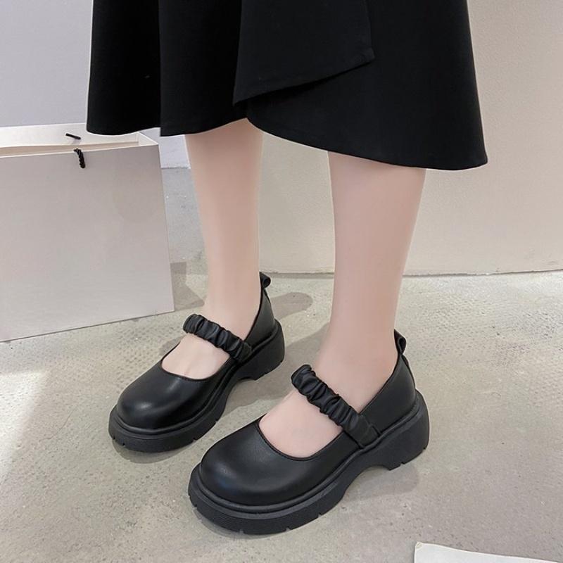 Small Leather Shoes Female Fashion Retro British Style Platform Walking Shoes Outdoor Casual Shoes
