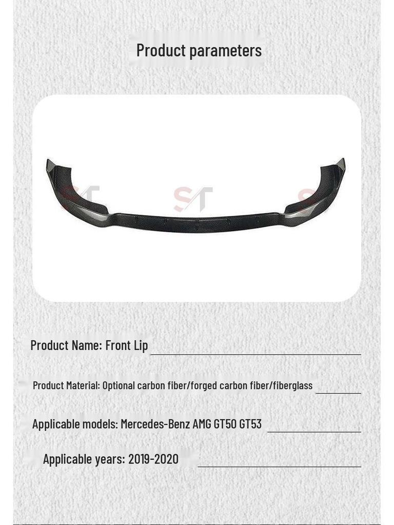 Mercedes AMG GT50/GT53 Carbon Fiber Front Lip Spoiler Chin Bumper Diffuser