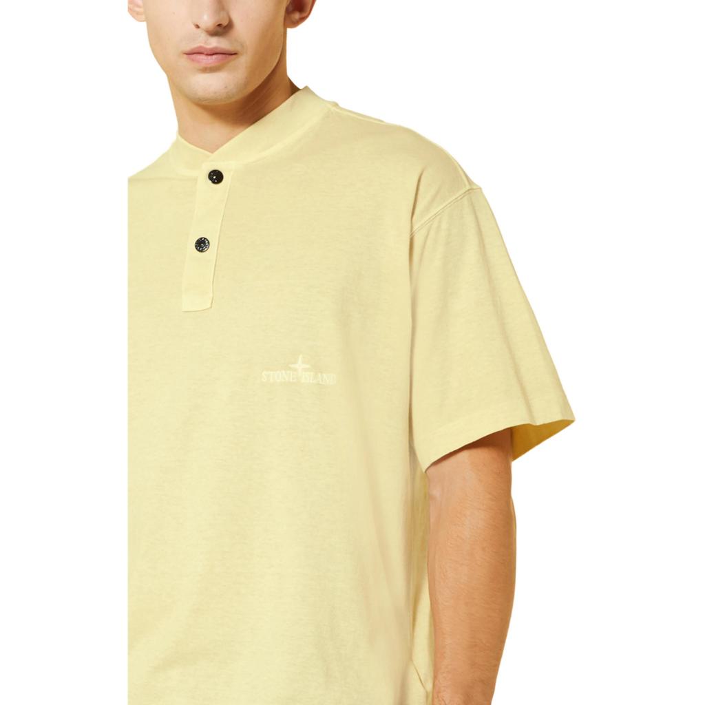 Stone Island Letter Logo Polo Neck Short Sleeve T-Shirt Men Tops Light-Yellow 801521857-V0191