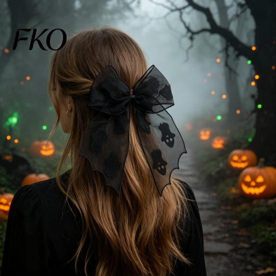 Mesh Bow Hair Clip Halloween Bat Spring Clips, Black White Lace Spider Web Unique Hairpin Barrettes, Gothic Dark Style for Women Cosplay Costume