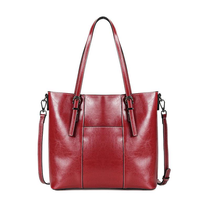 

Новая модная универсальная сумка-тоут из вощеной масляной кожи, кожаная сумка-мессенджер большой вместимости, сумка через плечо Tide Burgundy [High-quality cowhide]