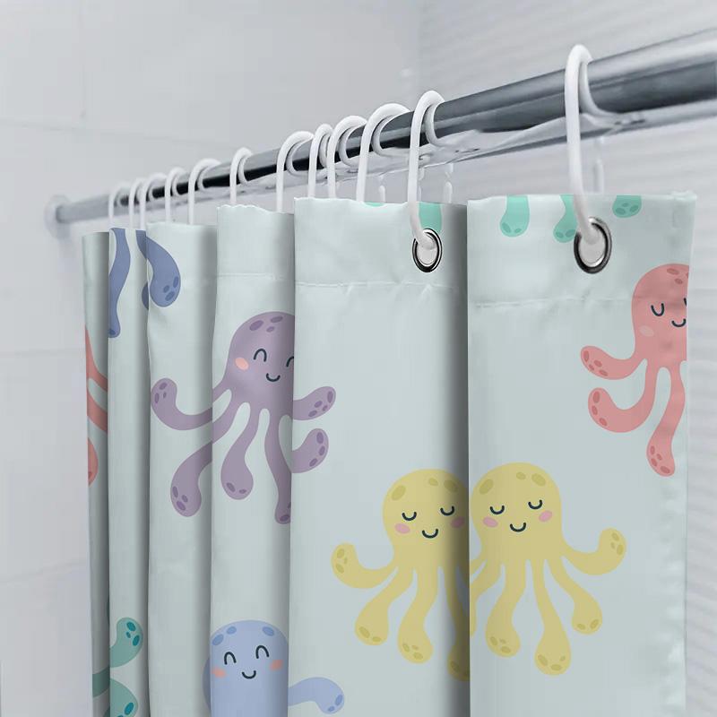 Cute Octopus Shower Curtain Happy Ocean Life Decor For Bathroom Soft Fabric With Hook Ring Set In Pastel Colors (Purple, Pink, B