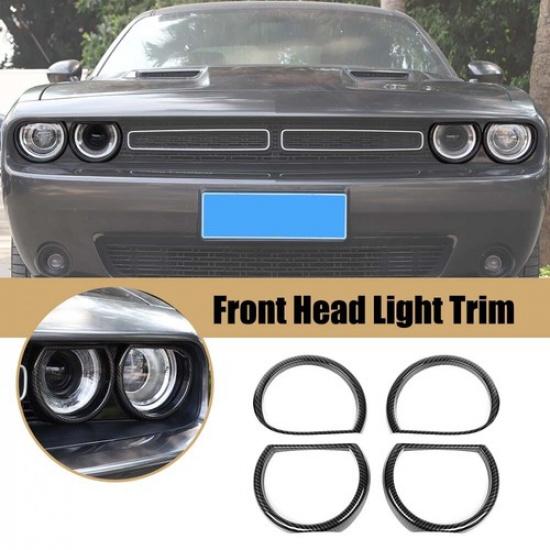 4X Front Head Light Lamp Ring Cover Trim For Dodge Challenger 2015+ Carbon Fiber