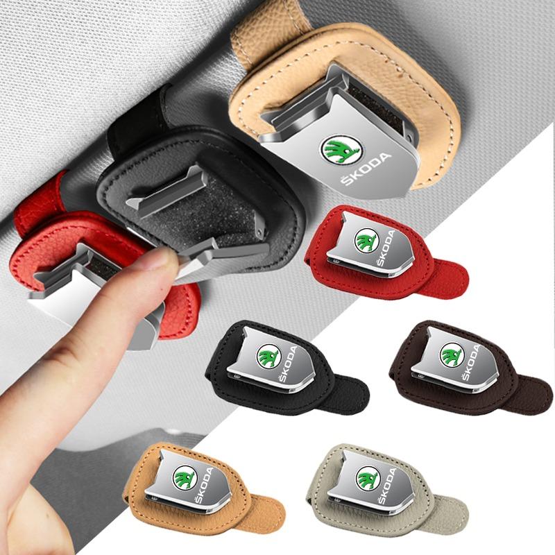 Auto Sun Visor Glasses Box Sunglasses Clip Card Ticket Holder Stand For Skoda Octavia Superb Rapid Kodiaq Karoq Fabia Kamiq Roomster Citigo