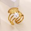 Starfish Shell Pearl Rings For Women Gold Color Stainless Steel Shell Pearl Adjustable Ring Party Christmas Vintage Jewelry Gift