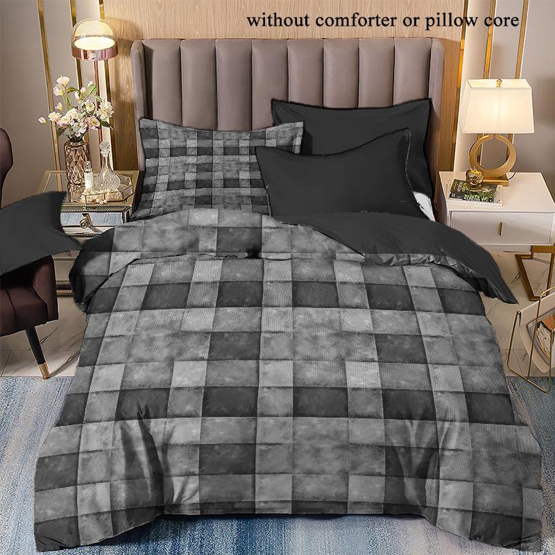 The New Simple Grid Series 3D Digital Printing Three-Piece Bedding Kit Quilt Cover Can Be Determined From The Picture.