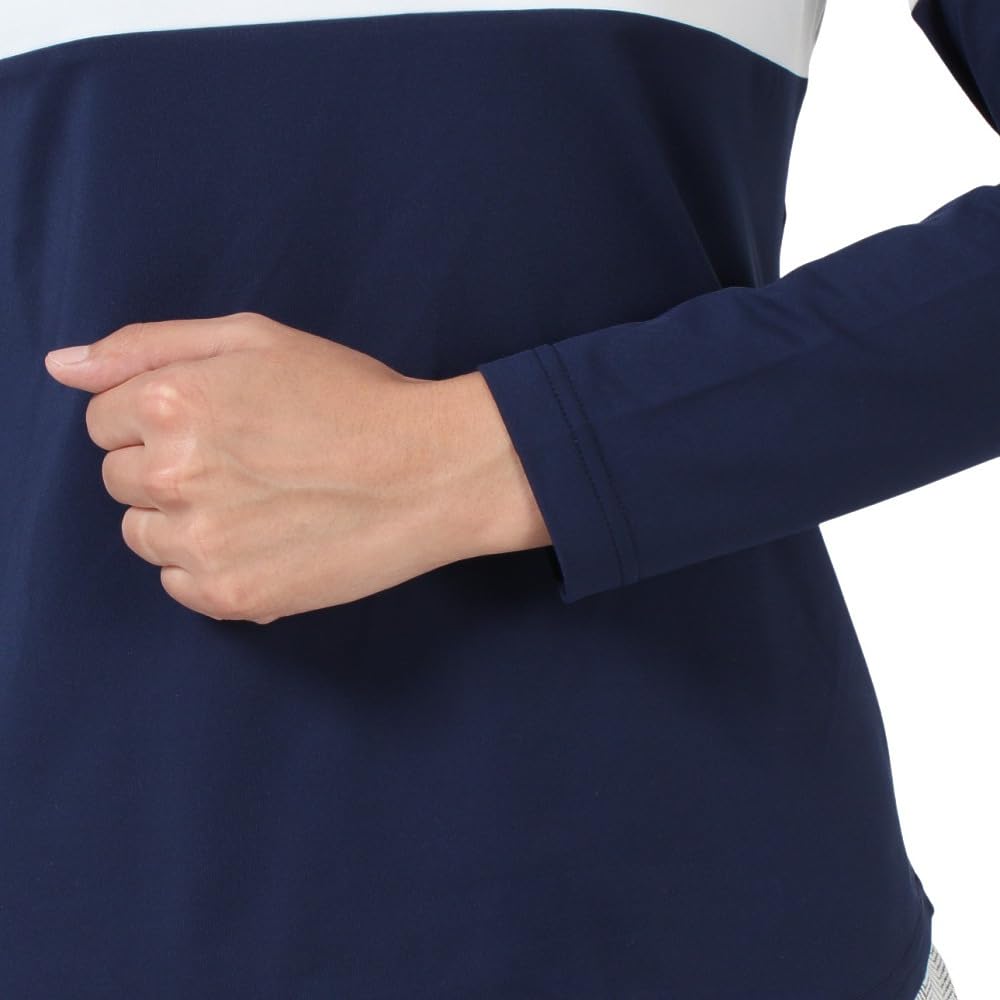 Admiral Golf ADLA459 Women's Classic Fleece-Lined Metal Logo Long Sleeve Mock Shirt, Navy