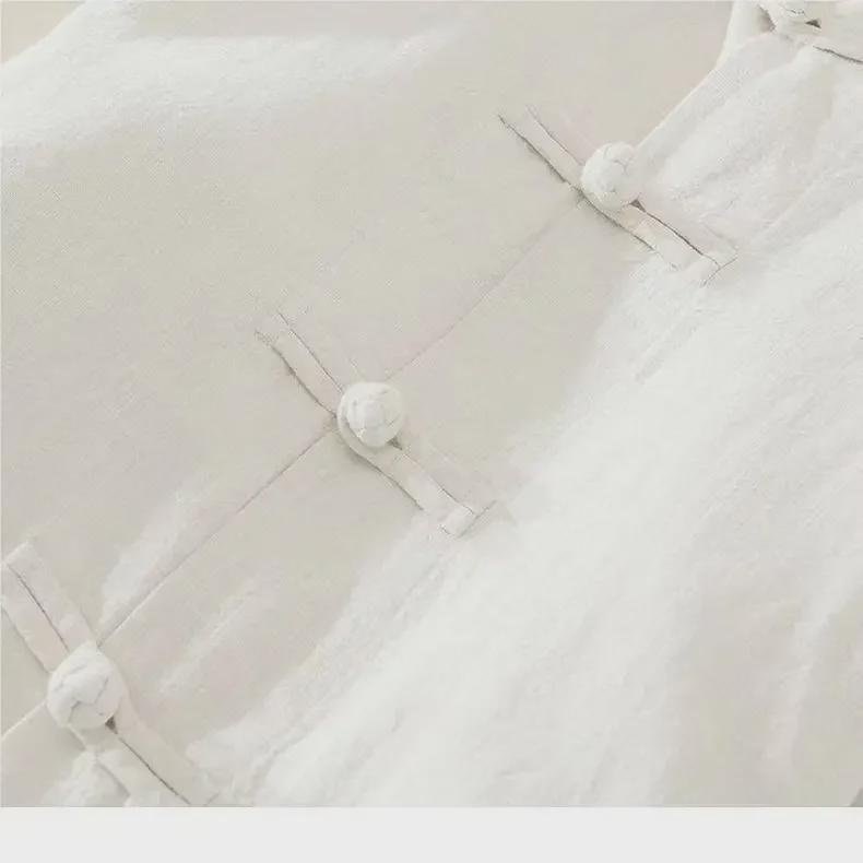 Men's Long-Sleeve Casual Loose Fit White Linen-Cotton Shirt for Spring/Summer