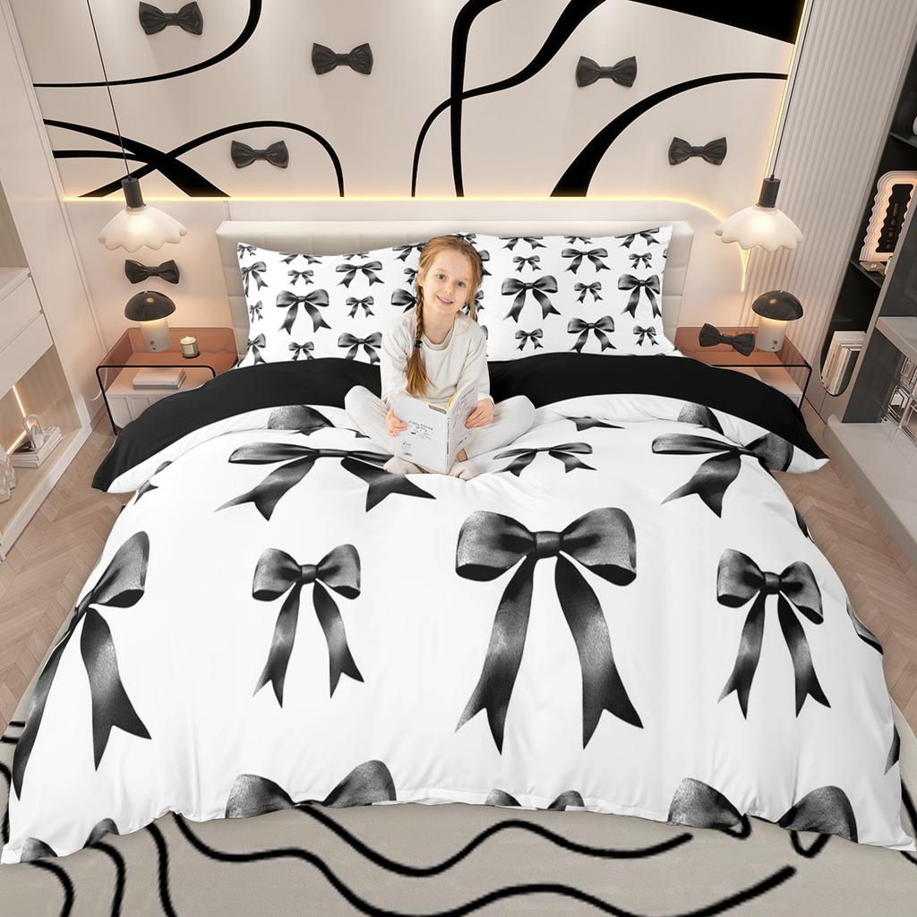 Comforter Homewish Girls Bow Knot Princess Style Comforter Set Cute Kawaii Ribbon Bed Set