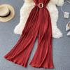 Women Jumpsuits Pleated High Waist Flared Wide Leg Pants Spring Summer Jumpsuit