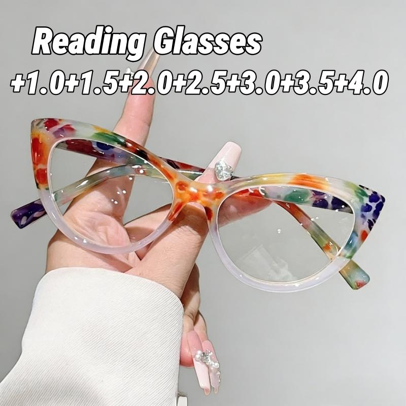 Irregular Patterned Contrasting Cat Eye Reading Glasses Casual and Fashionable Anti Blue Light Ultra Light Presbyopia Glasses