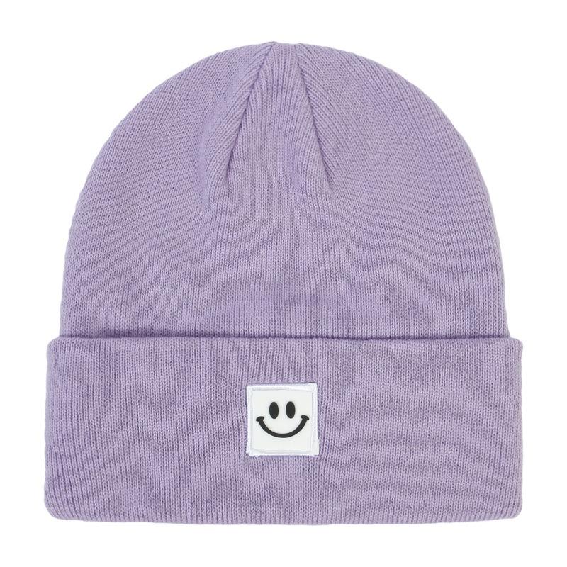 Smiling Face Label Hat Women's Solid Color Knitted Hat Outdoor Leisure Baita Warm Woolen Hat Men's Winter Hat