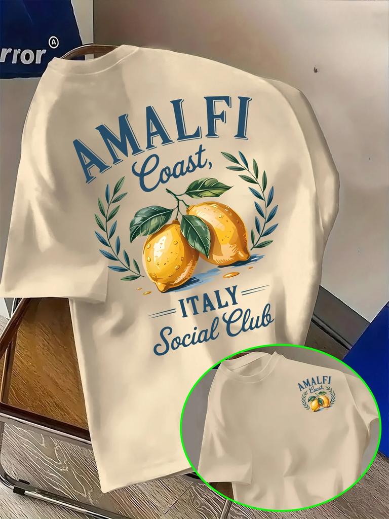 2026 Unisexs Italian Amalfi Coast Lemon Pattern Tshirt Summer Casual Vacation Tshirt Outdoor Sports Unisexs And Unisexs Top