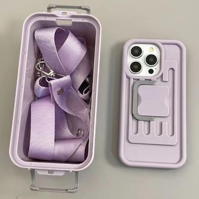 

XX Series For iPhone 15 Pro Max Case Creative Storage Box PC+TPU Crossbody Cell Phone Cover Purple