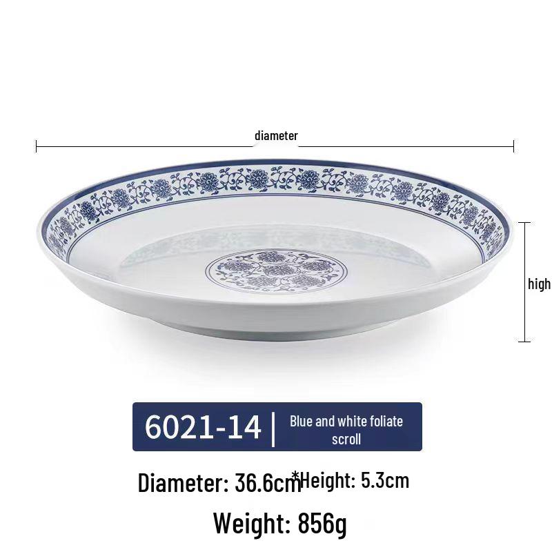 Modrobílý hluboký talíř z melaminu ve stylu porcelánu pro ryby, polévky a komerční použití