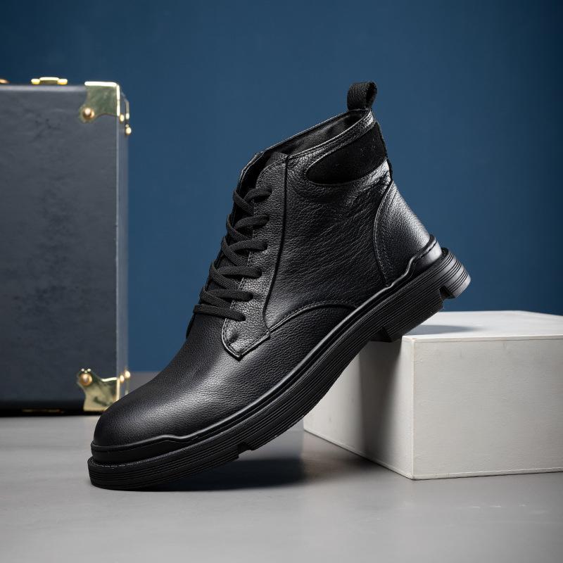 Herrenschuhe Herbst und Winter neue Martin Stiefel erste Schicht Rindsleder schlichte Samt Stiefeletten Pendler Business formell lässig Lederstiefel