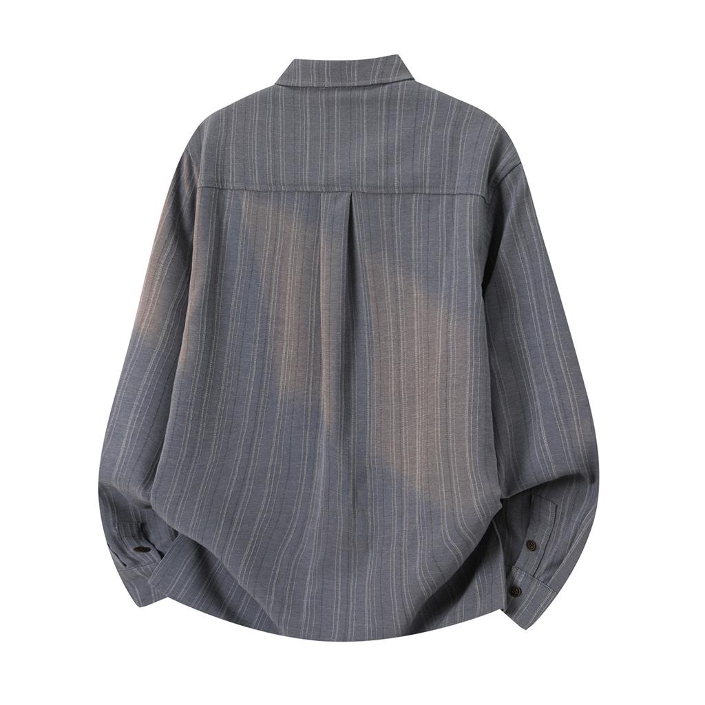 Striped Shirt Men's Long Sleeved Lapel Workwear Shirt Jacket