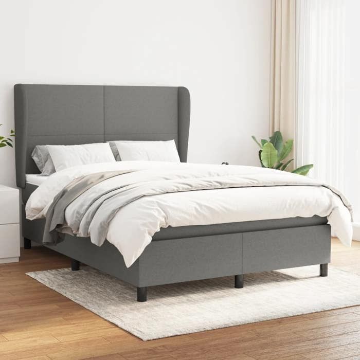 3127806 vidaXL Lit à sommier tapissier avec matelas Gris foncé 140x200cm Tissu