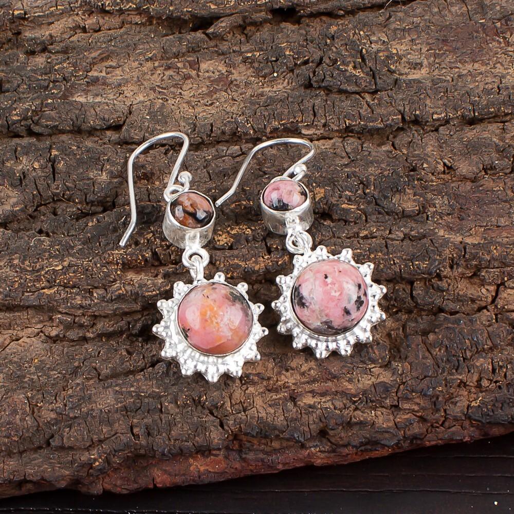 

Драгоценный камень черный родонит, ювелирные изделия из стерлингового серебра 925 пробы, серьги ручной работы 1,80 EE-13-23