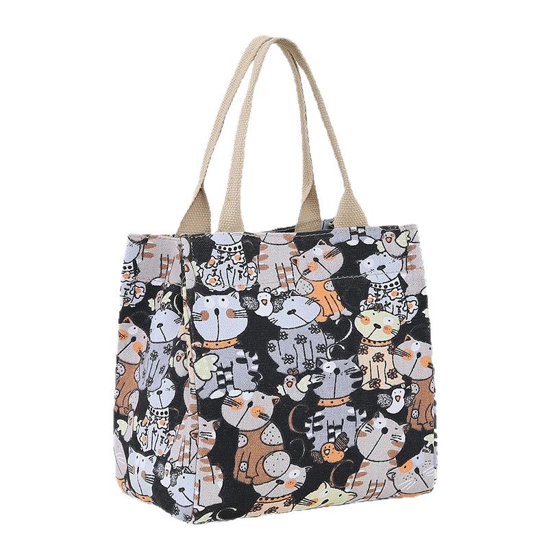 Cat Print Canvas Tote: Portable Lunch, Picnic & Work Bag