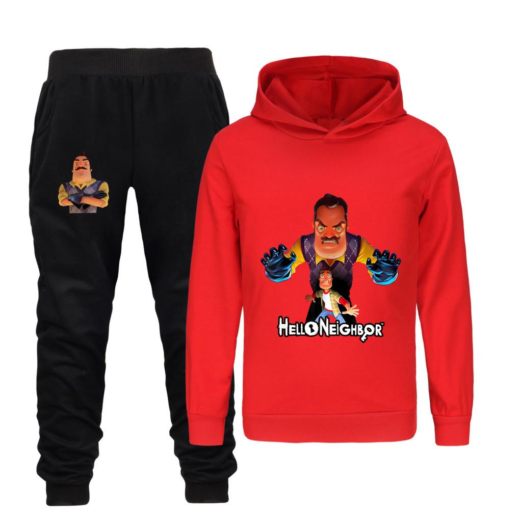 4266 Kids Boys Girls HELLO NEIGHBOR Print Long Sleeves Hoodie Trousers Pants Clothes Sets