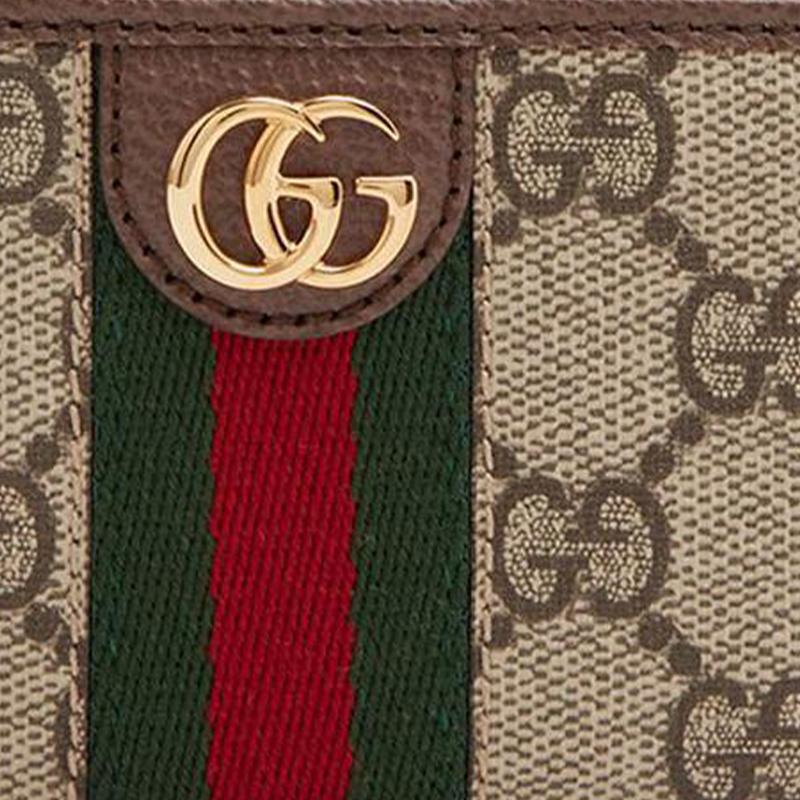 Gucci Ophidia Presbyopia Logo Pruhovaný Web Plátno Záplata Kožený Držák na Karty Držák na Karty Unisex Párový Styl Ebenové Dřevo/Hnědá