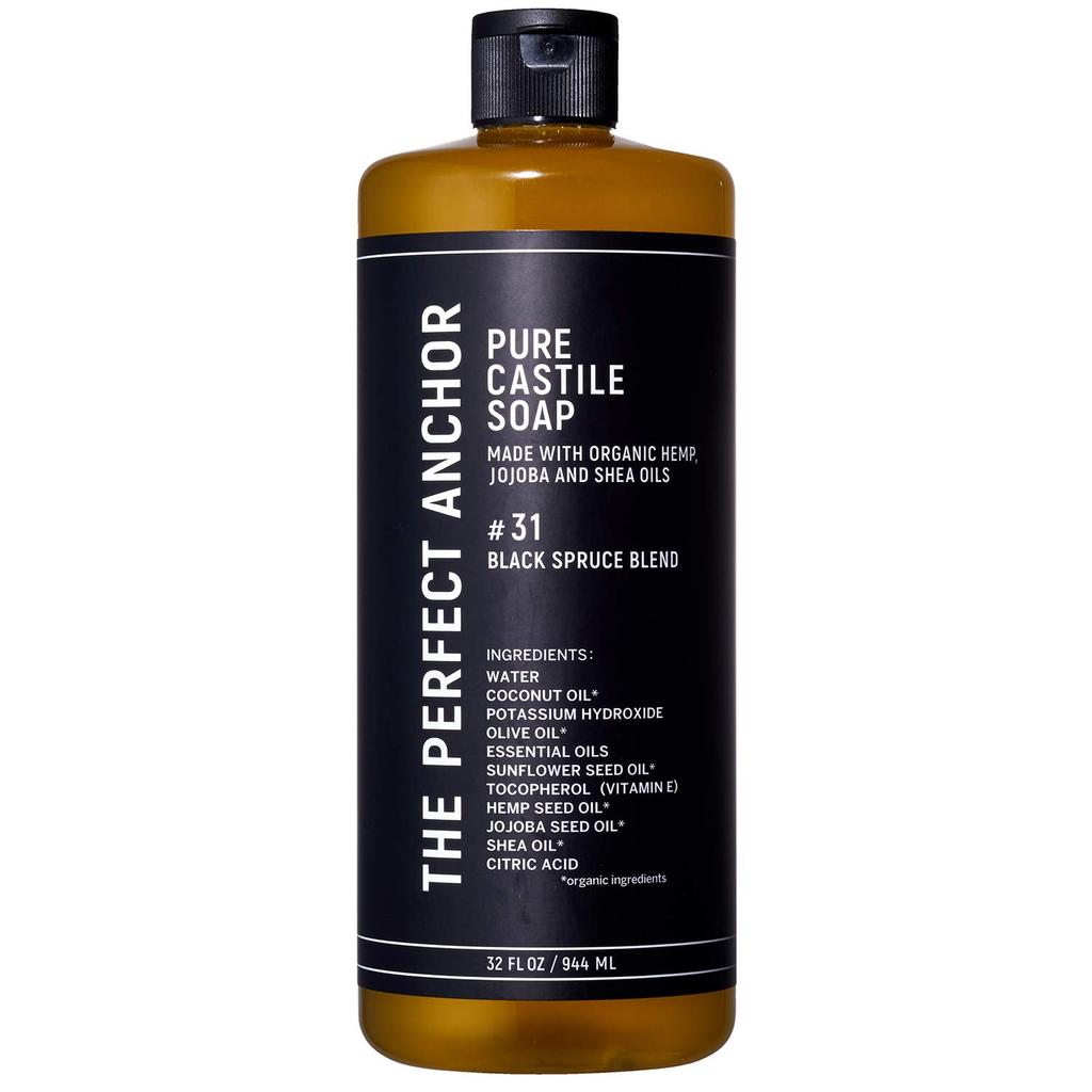 The Perfect Anchor Pure Castile Black Spruce Face and Body Soap Soap, 944ml, Blend, Wash, Cleansing,