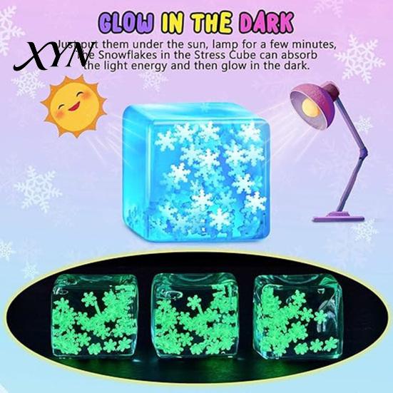 Calming Cube Toys Ice Stress Relief Toy, Glow-in-the-Dark Snowflake Filled Cube, Clear Sensory Toy Luminous Adults and Kids