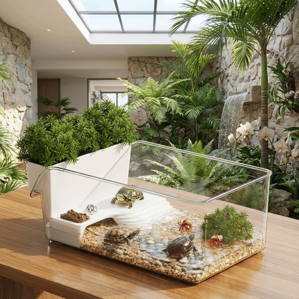Dry Wet Separation Turtle Tank Transparent Crab Tank Habitat Box Turtle Breeding Box Amphibians