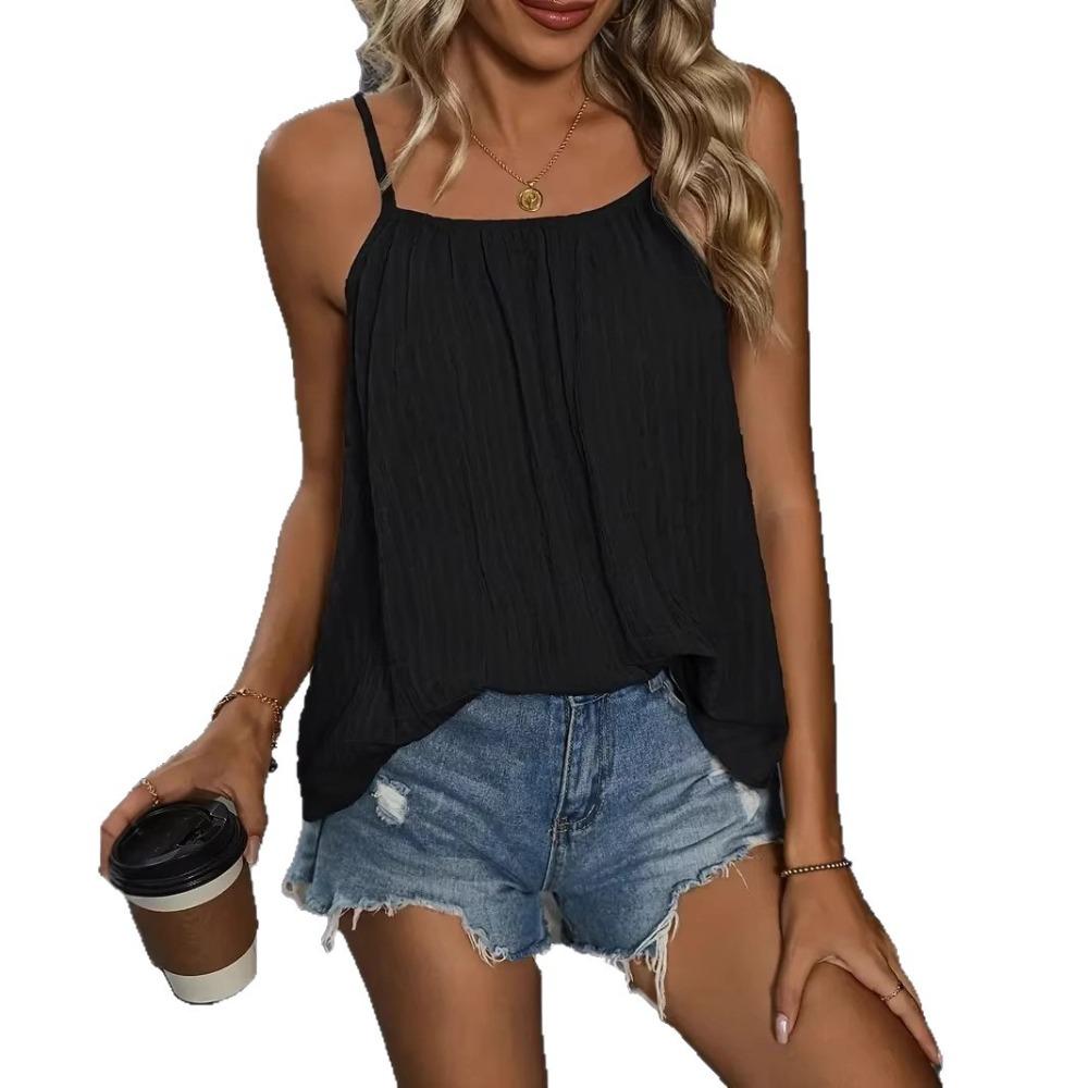 Plus Size Women Solid Color Loose Pleated Cami Tank Top