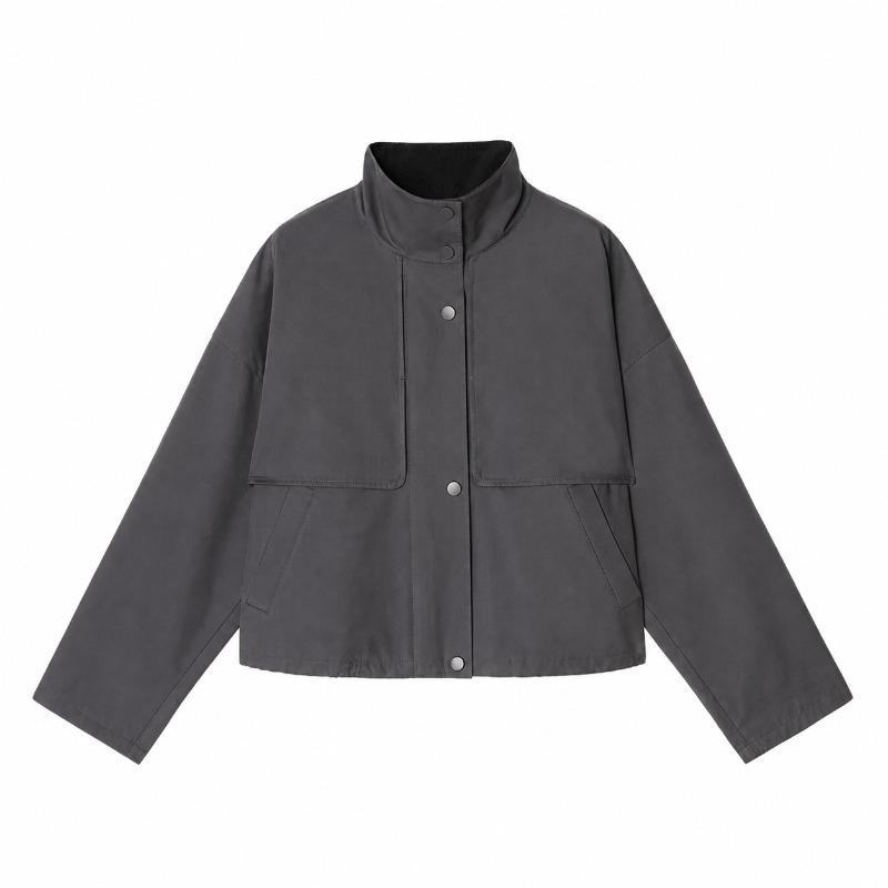 Niche Women's Short Jacket Women's Loose Stand-up Collar Snap-button High-density Cotton Twill Tooling Jacket