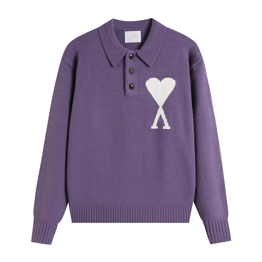 AMI Unisex Big Heart Jacquard Knit Polo Sweater