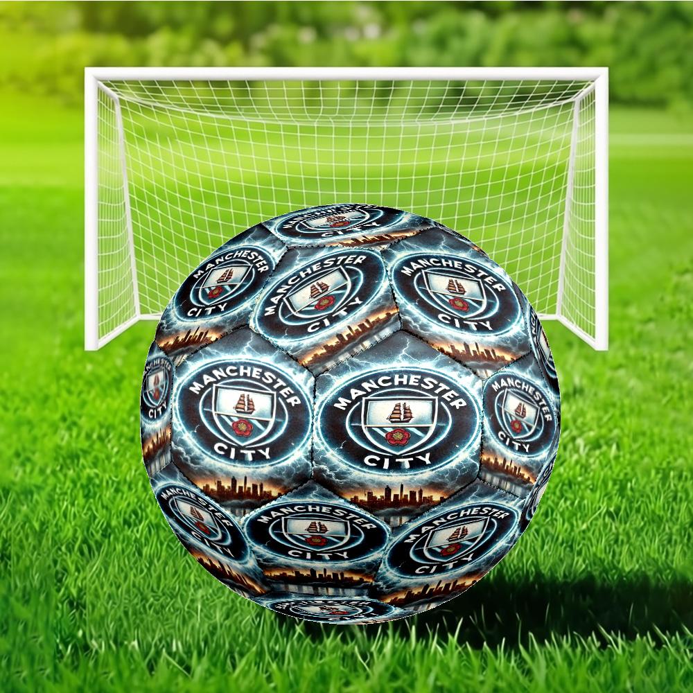 City Football Club Printed Size 5 Soccer Ball - Durable, Machine-stitched, Soft and Comfortable, Suitable for Training and Matches Gift
