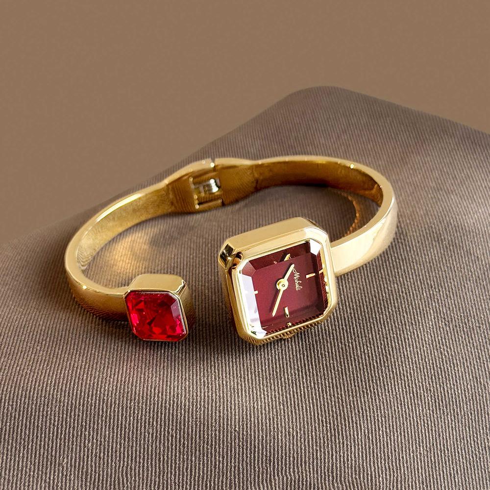 High-end Luxury Women's Watch Gold Open Cuff Bracelet Delicate Elegant Small Square Quartz Ladies Wristwatch Jewelry Gift Reloj