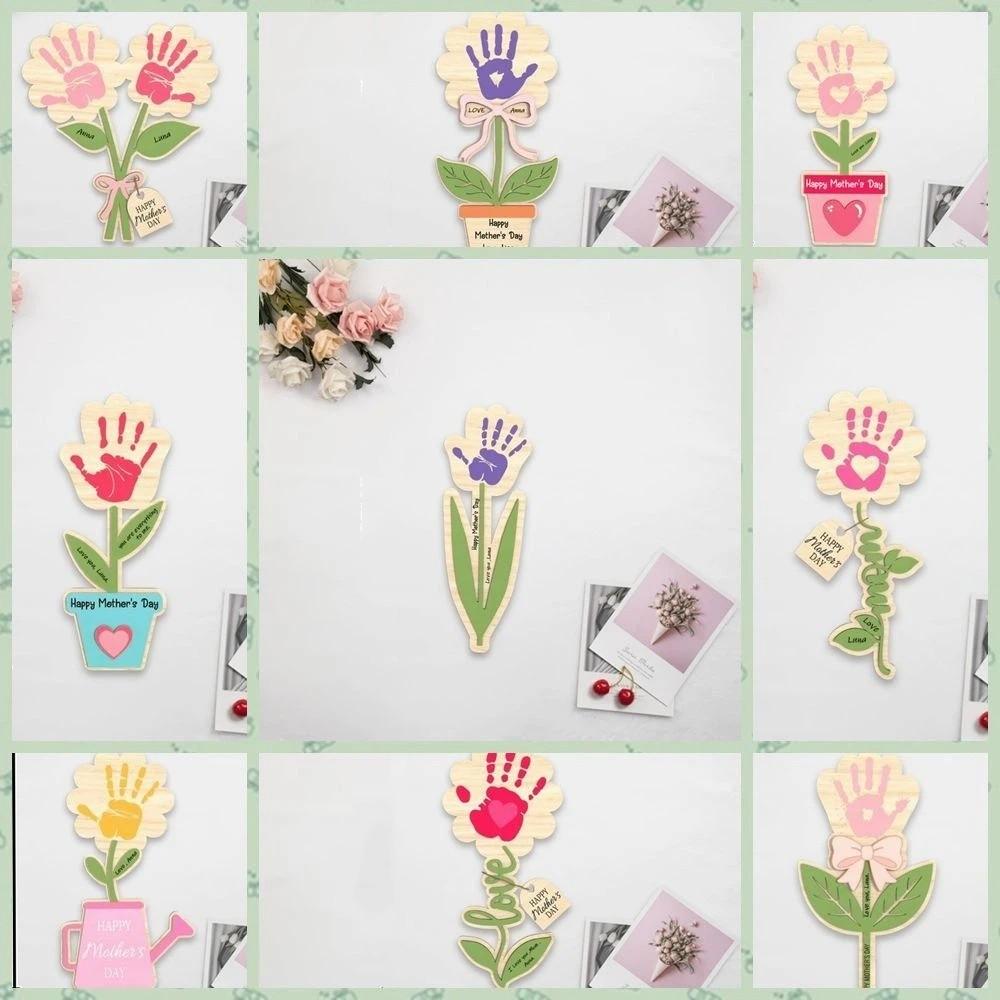 Hand Painted Mother's Day Plaque Decoration Ornament Flower Table Decor Mom Gifts Wooden Flower Craft Spring Decoration