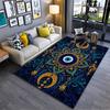 Spiritual Area Rug, Evil Eye Mandala Blue Gold Lotus Poster, Living Room Decor, Non-Slip Mat