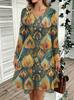 Spring Autumn Women Dress Casual Long Sleeve O-neck 3D Print Loose A-Line Dress Oversized Home Wear Robe