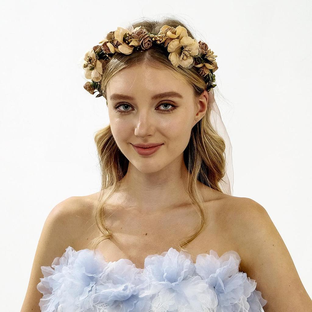 Floral Fabric Wreath Headband for Bridal & Beach Photography