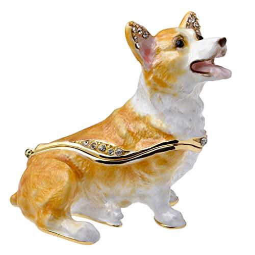 2.6-inch Corgi Figurine Dog Trinket Box, Hinged Jewelry Box, Golden Crystal Enamel, Animal Home Decor, Spicy Day Gift for Dog Lovers